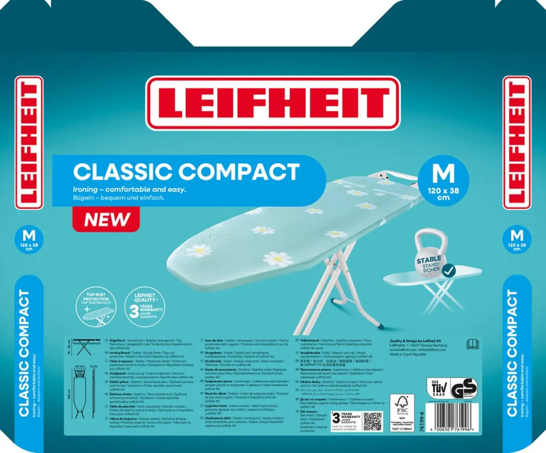 Leifheit Classic M Compact Strijkplank 120x38cm - Lichtblauw - afbeelding 6 van 6