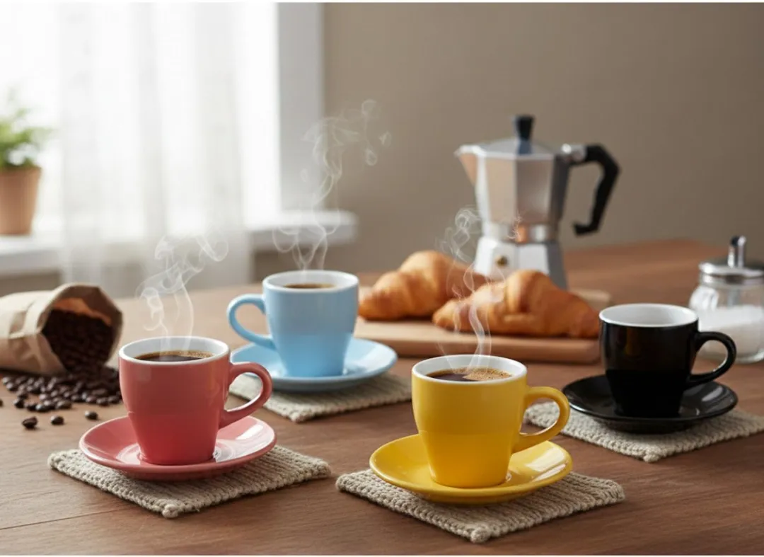 Excellent Houseware Koffiekopjes met Schotel - 240ml - 6 Stuks - Keramiek - Kleurenmix