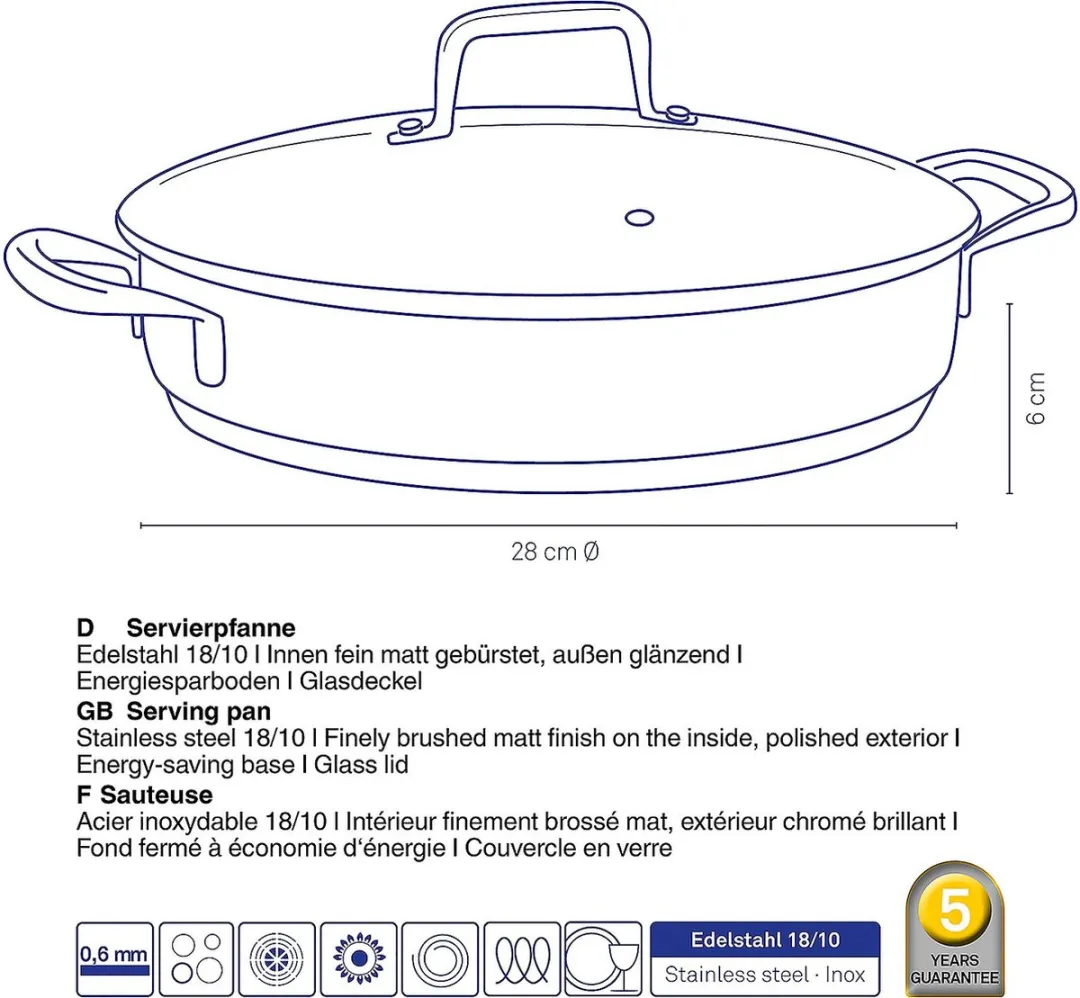 Kela Hapjespan RVS 28cm - 2.9L