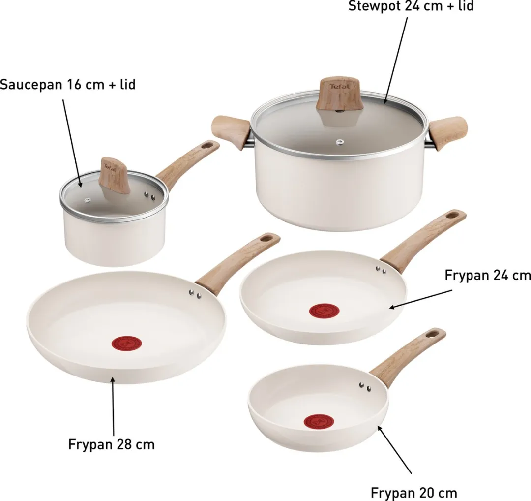 Tefal Cera Bright ON C445S504 Keramische Pannenset 7-delig - Beige