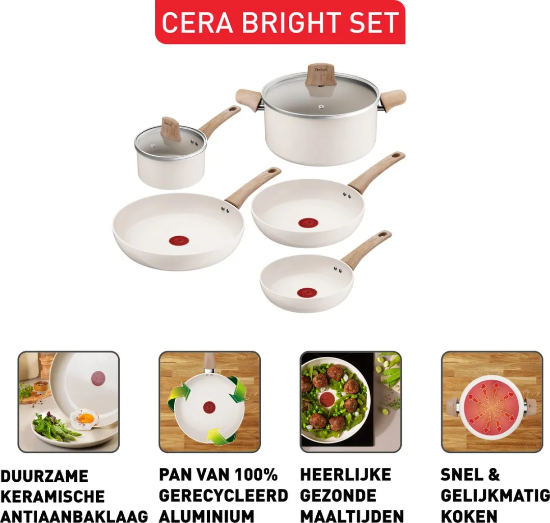 Tefal Cera Bright ON C445S504 Keramische Pannenset 7-delig - Beige - afbeelding 6 van 6