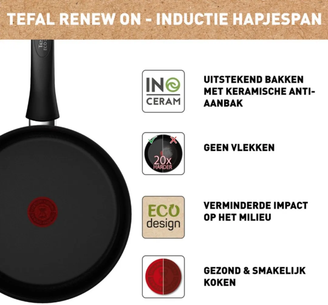 Tefal Renew Black ON Keramische Hapjespan 24cm - Inductie