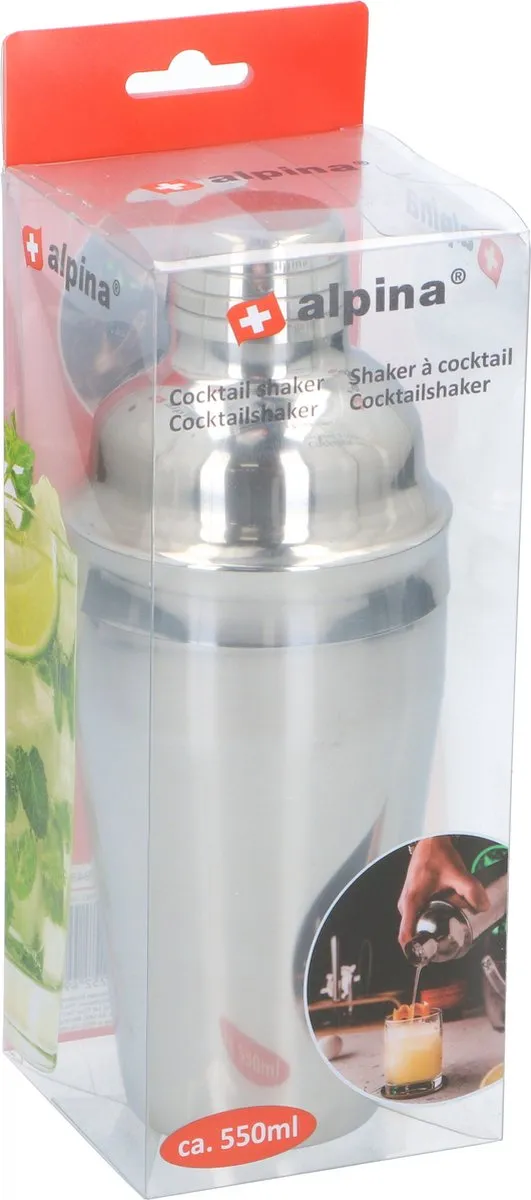 Alpina Cocktailshaker 550ml - RVS - 3-delig - Zilver