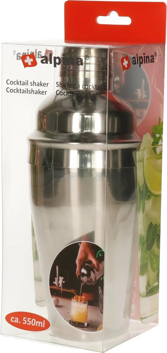 Alpina Cocktailshaker 550ml - RVS - 3-delig - Zilver
