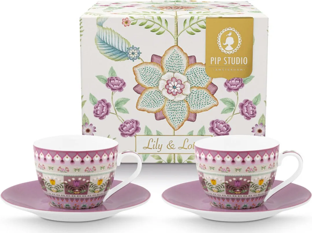 Pip Studio Lily & Lotus Espresso Kop & Schotel Set 2-delig