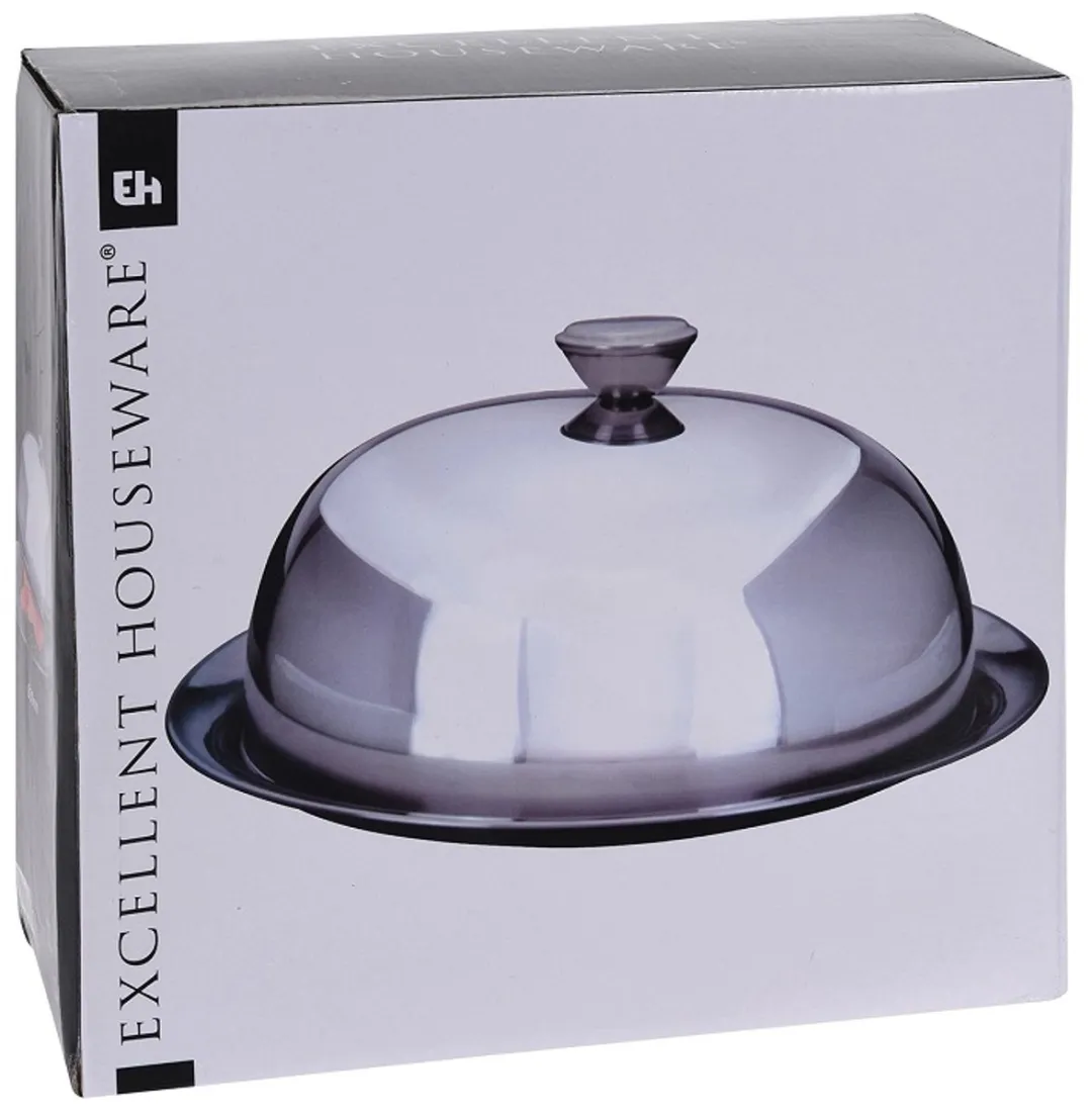 Excellent Houseware Serveerschaal Stolp D25xH12cm - Zilver RVS - afbeelding 6 van 6