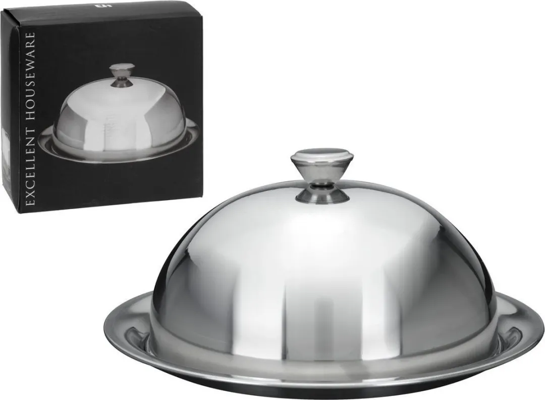 Excellent Houseware Serveerschaal Stolp D25xH12cm - Zilver RVS