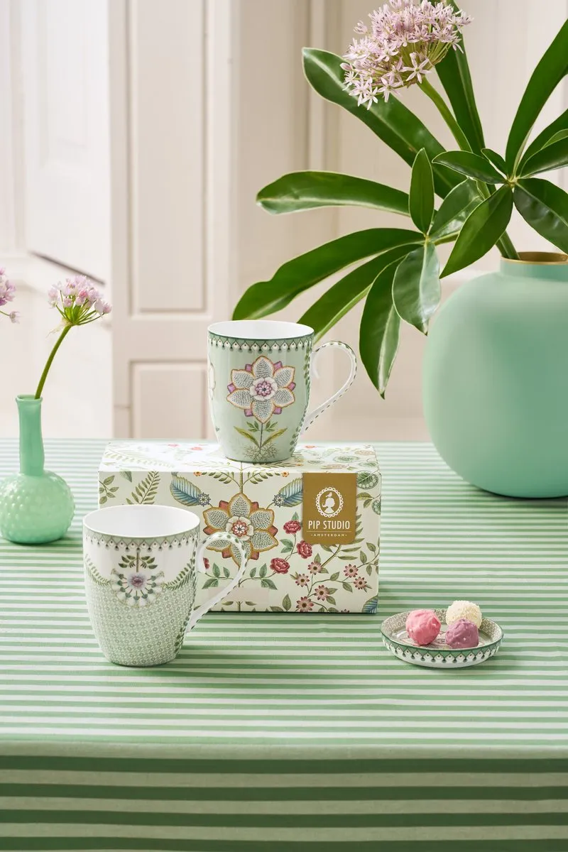 Pip Studio Lily & Lotus Mokken 350ml - Licht Groen - 2 Stuks