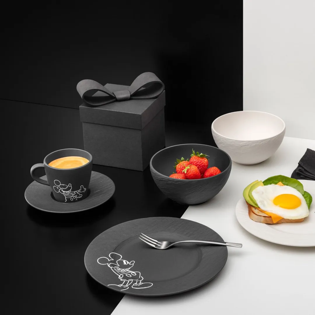 Villeroy & Boch Manufacture Rock Frühstücks-Set - Mickey Mouse - 4-delig - Zwart