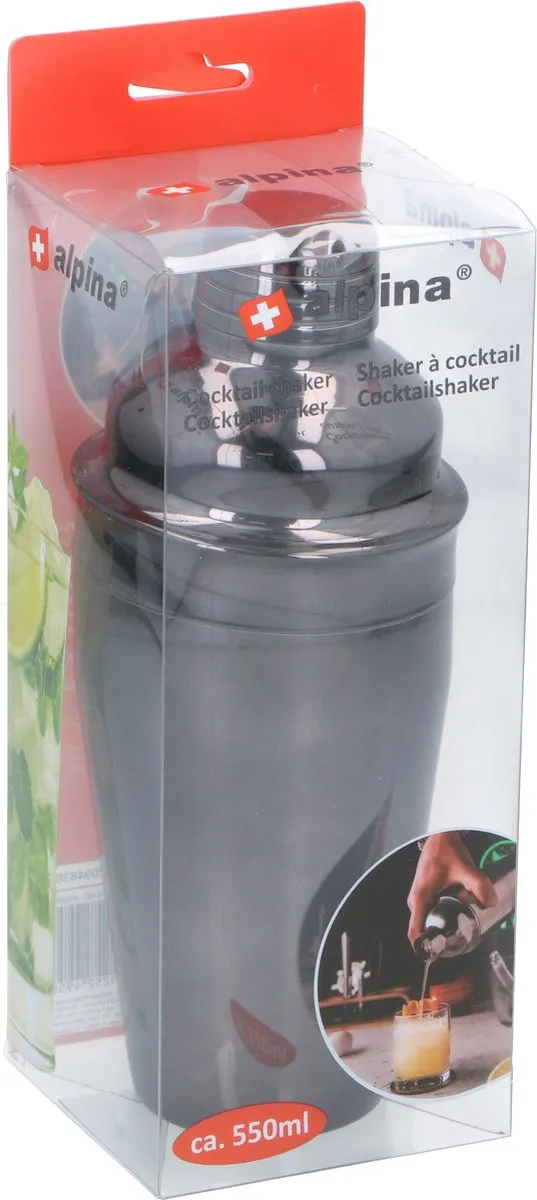 Alpina Cocktailshaker 550ml - Zwart - 3-delig