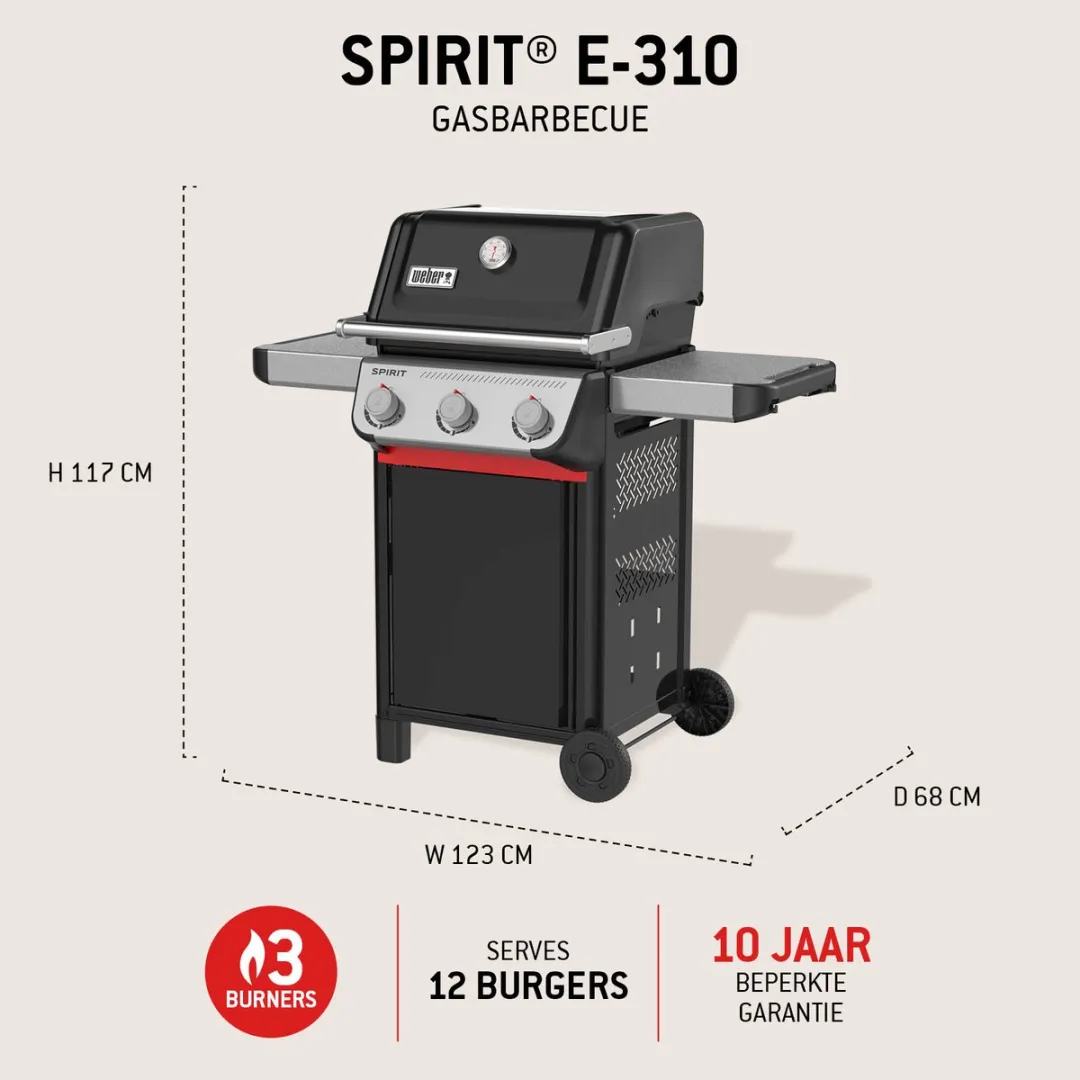 Weber Spirit E-310 Gasbarbecue - 3 Branders - 12 Hamburgers - Zwart