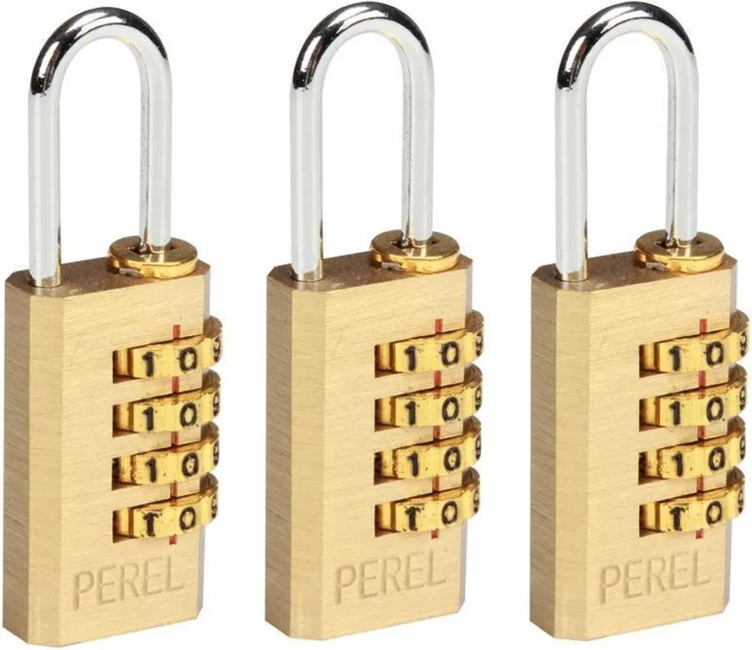 Perel Set Cijferhangsloten 3 Stuks - Zilver/Goud