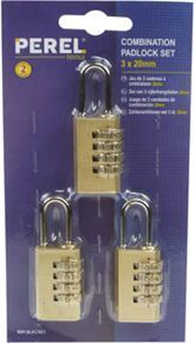 Perel Set Cijferhangsloten 3 Stuks - Zilver/Goud