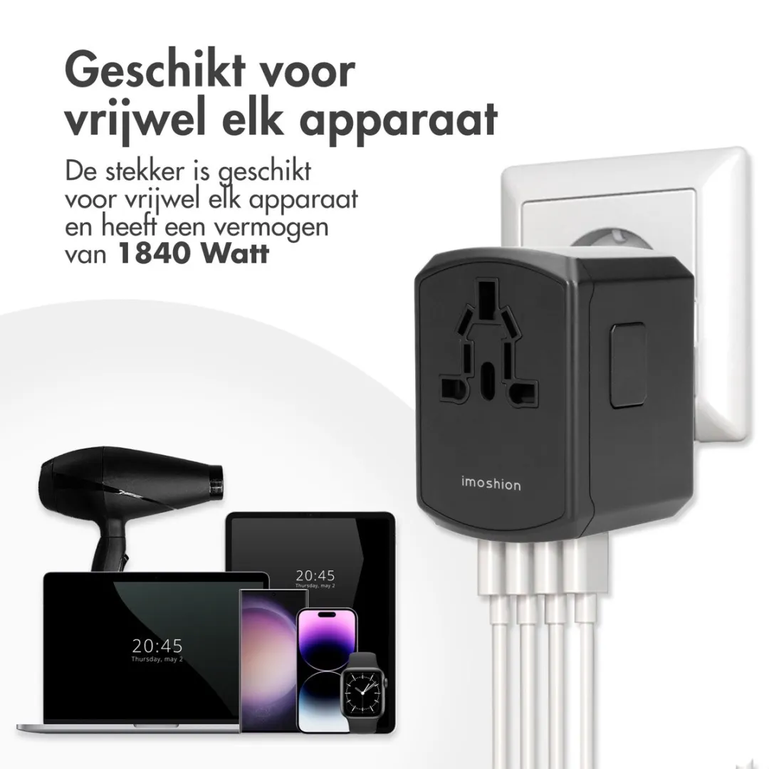 Imoshion Universele Reisstekker SH00058912 - 5x USB - Zwart