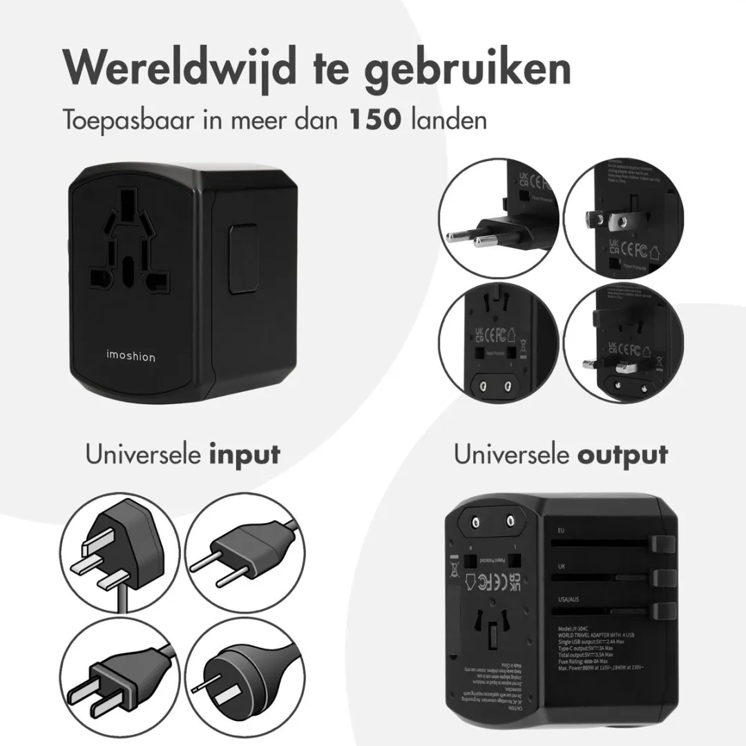 Imoshion Universele Reisstekker SH00058912 - 5x USB - Zwart