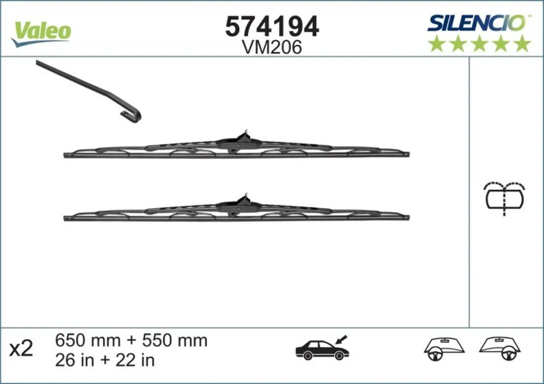 Valeo Silencio VM206 Ruitenwisserset 55/65cm - Zwart