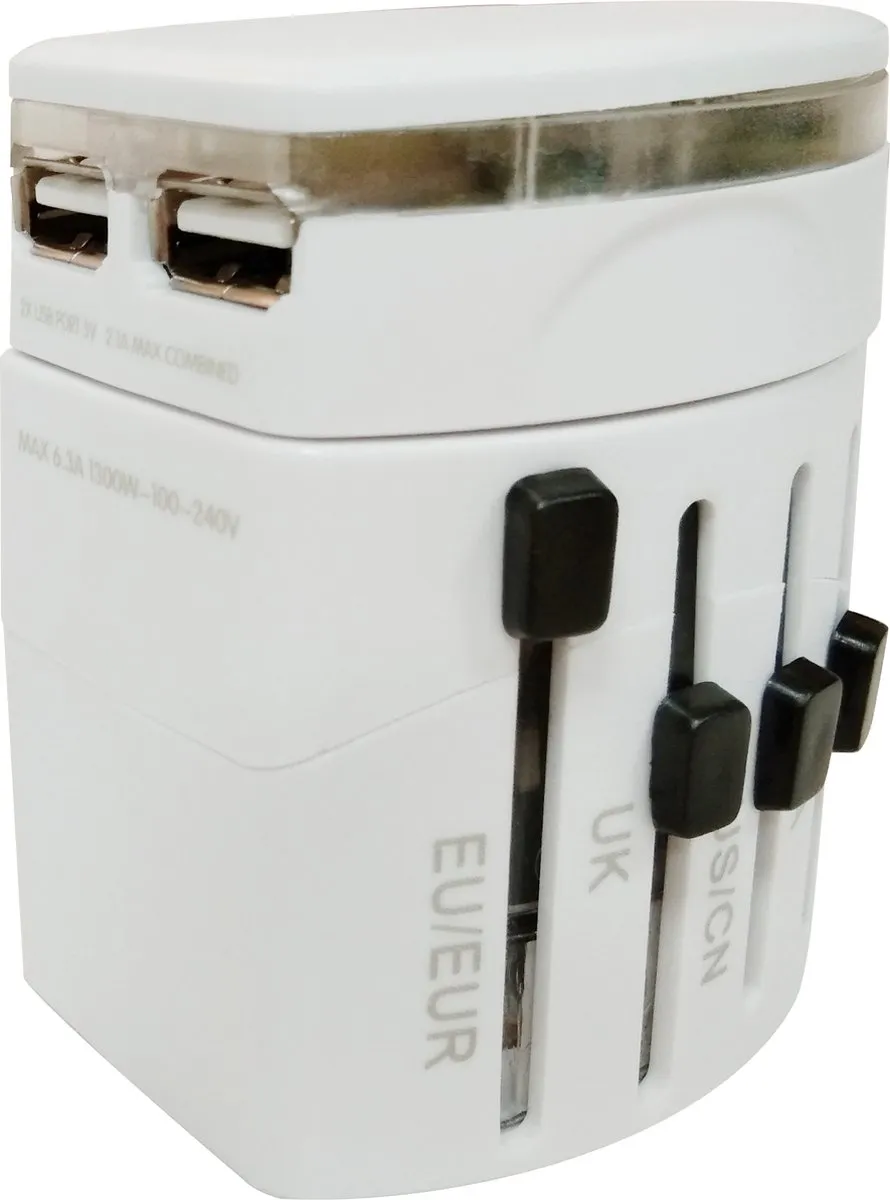 FlinQ Wereldreisstekker Universeel - 2x USB - EU/UK/US/AUS/AFR