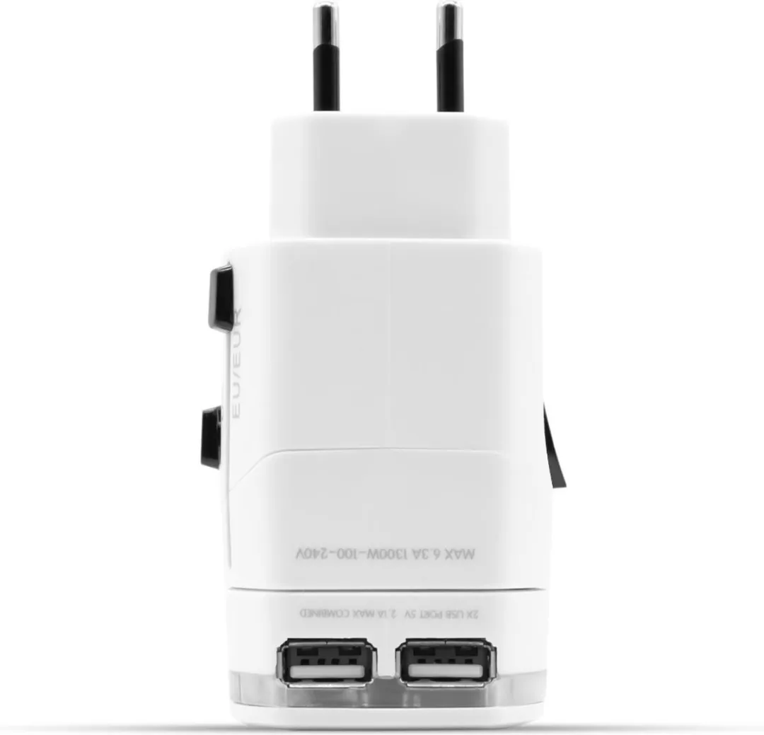 FlinQ Wereldreisstekker Universeel - 2x USB - EU/UK/US/AUS/AFR