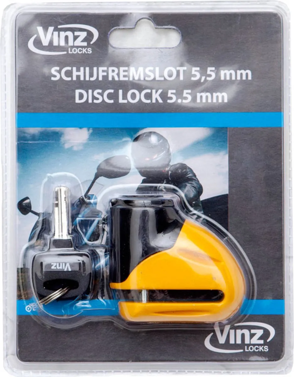 VINZ Eiger Schijfremslot 5,5mm - Geel