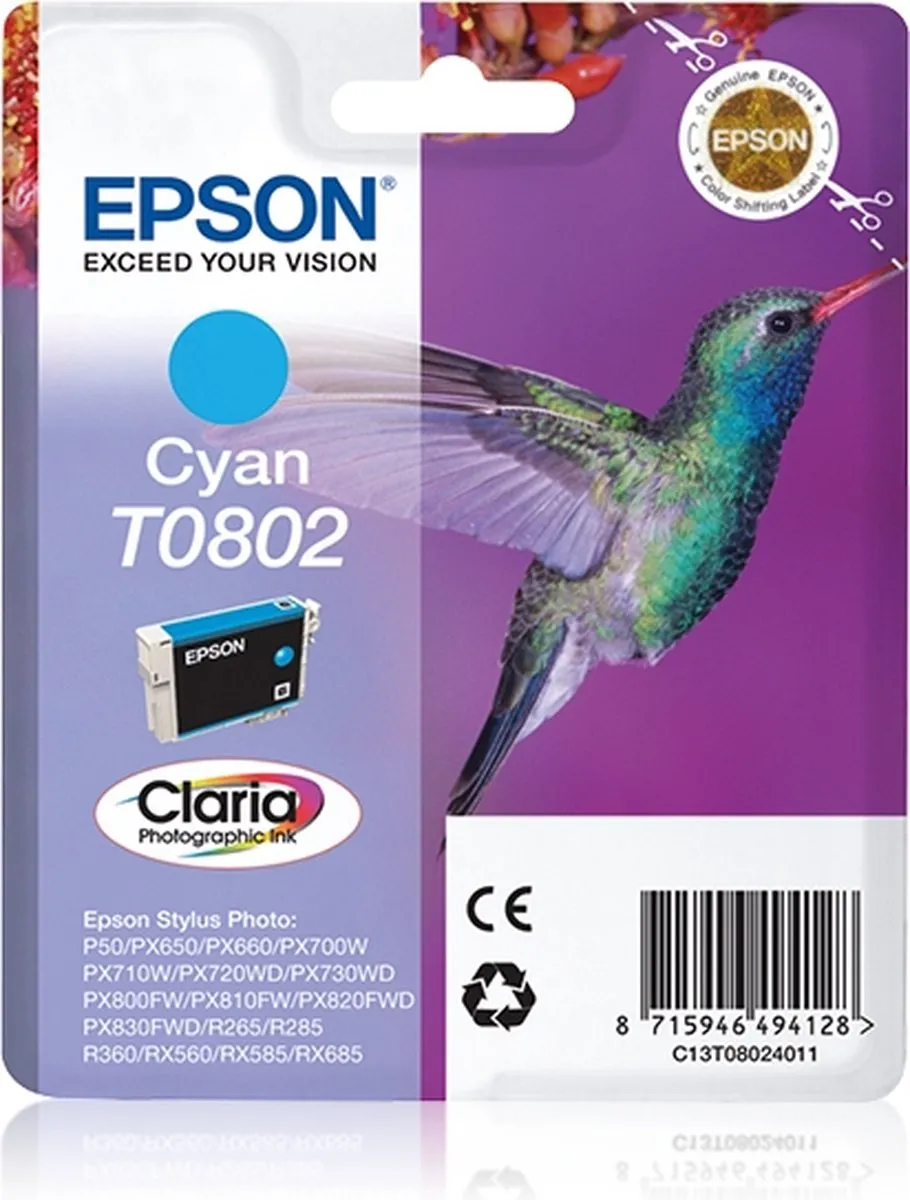 Epson T0802 Cyaan Inktcartridge - 13ml