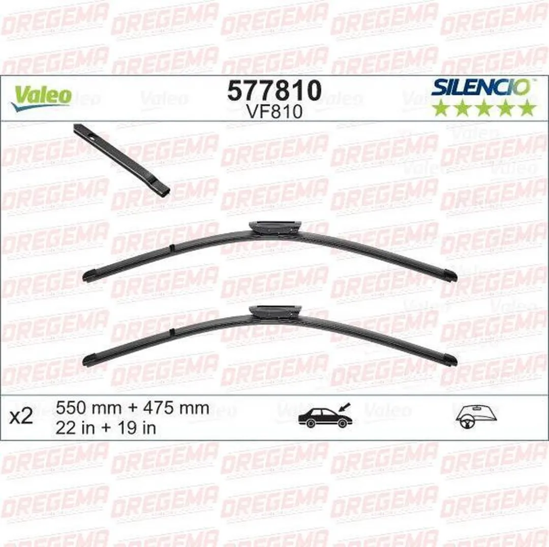 Valeo Silencio Flat Blade Set Ruitenwissers VF810 550mm + 475mm - Zwart - afbeelding 3 van 4