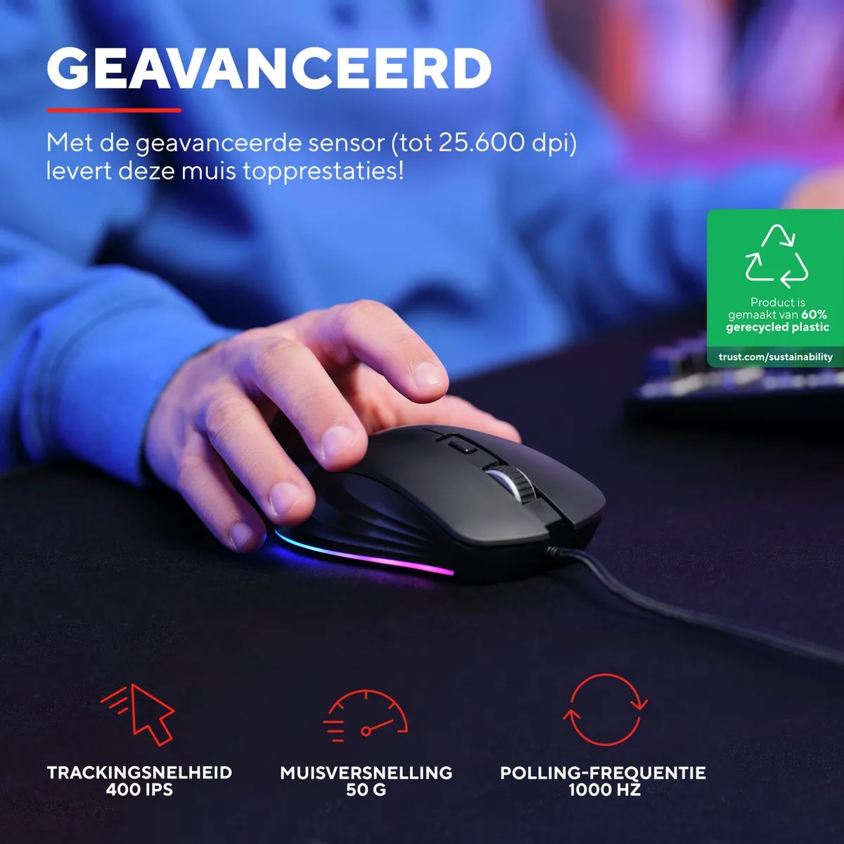 Trust GXT 924 YBAR+ Pro Gaming Muis - 25600 DPI - Zwart
