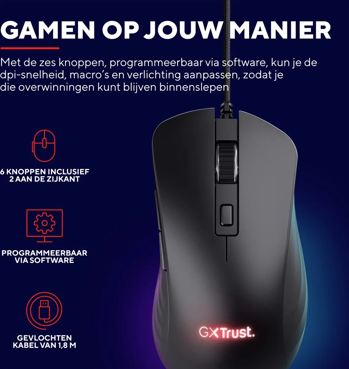 Trust GXT 924 YBAR+ Pro Gaming Muis - 25600 DPI - Zwart