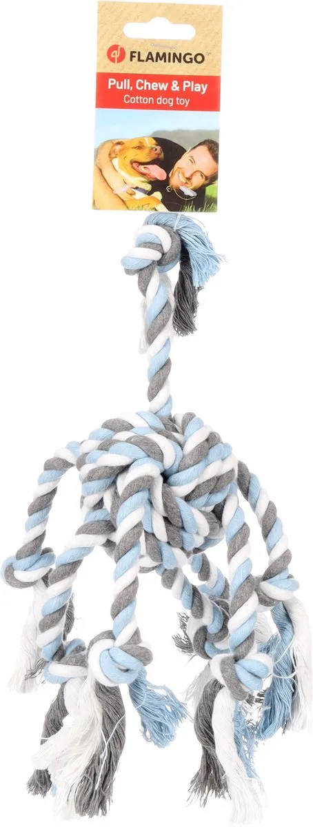 Flamingo Jim Octopus Knoopbal - Ø7cm/35cm - Blauw/Wit/Grijs - afbeelding 4 van 4