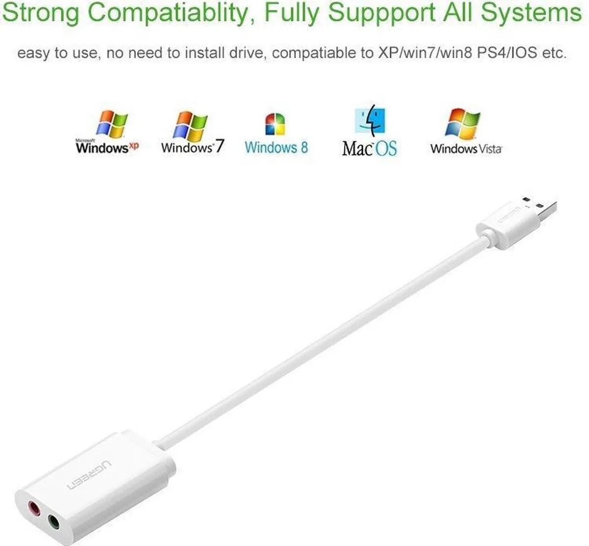UGREEN US205 Externe USB Geluidskaart - Wit