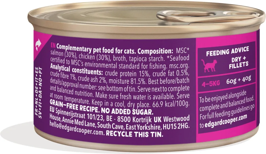 Beeztees Edgard & Cooper Kat Natvoeding - 70g - Zalm/Kip