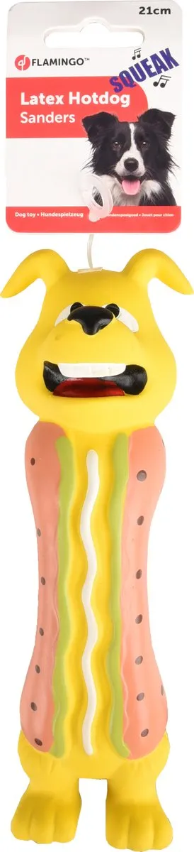 Flamingo Hondenspeelgoed Hotdog - Geel/Bruin - afbeelding 4 van 6