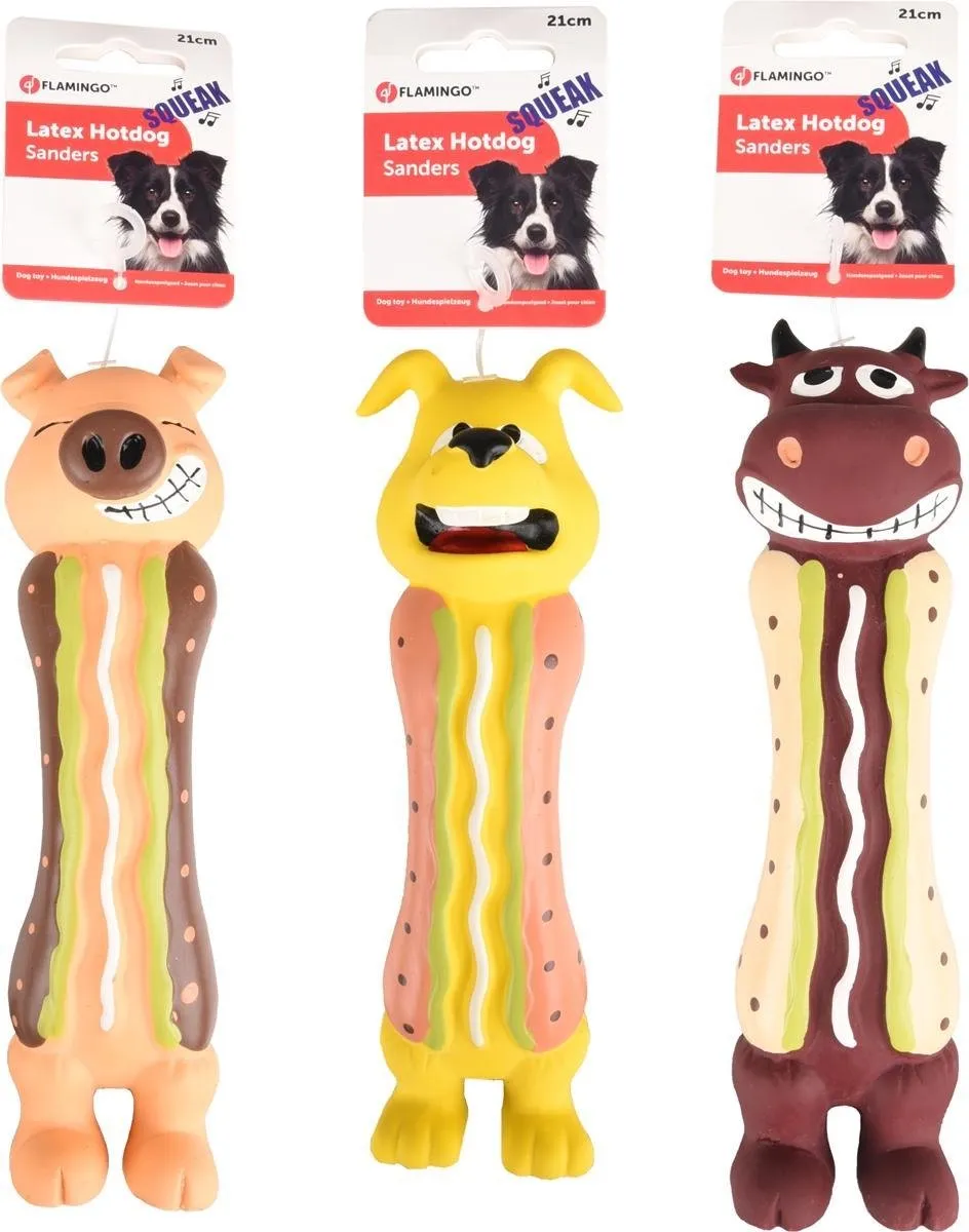 Flamingo Hondenspeelgoed Hotdog - Geel/Bruin - afbeelding 3 van 6
