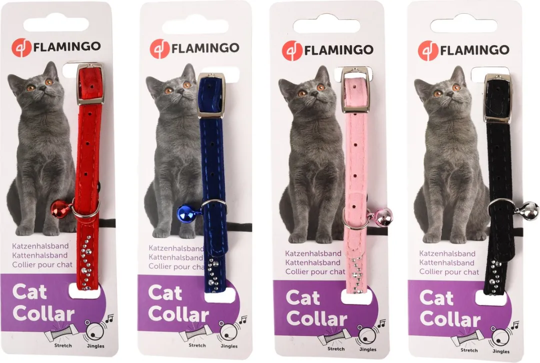 Flamingo Kattenhalsband Velours Diamond Wave - Rood