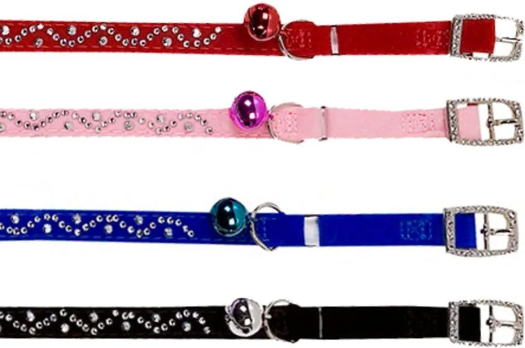 Flamingo Kattenhalsband Velours Diamond Wave - Rood