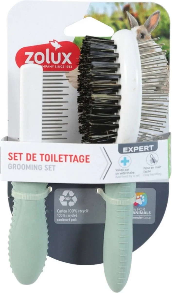 Zolux Rodent Verzorgingset - Vachtborstel Groen/Wit
