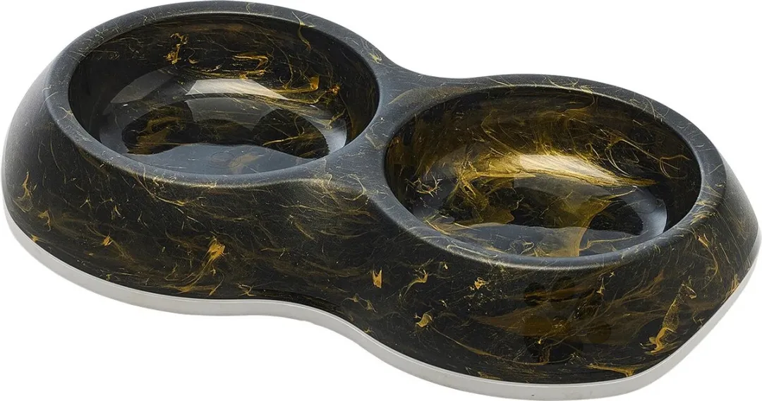 Savic Voerbak Delice Dubbel Marble - 15.5cm - Zwart/Goud - afbeelding 2 van 2