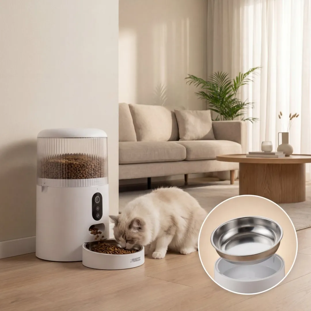 Princess Automatische Voerbak 610045 - 4L - Kat/Hond - App-Bediening - Roestvrijstalen Kom