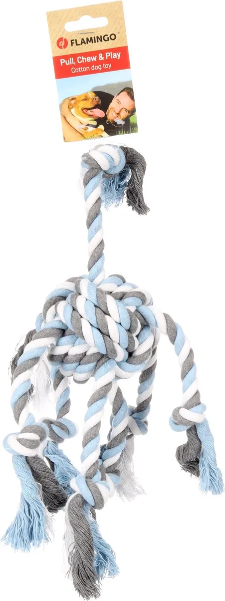 Flamingo Jim Octopus Knoopbal - Ø9cm/40cm - Blauw/Wit/Grijs - afbeelding 3 van 3