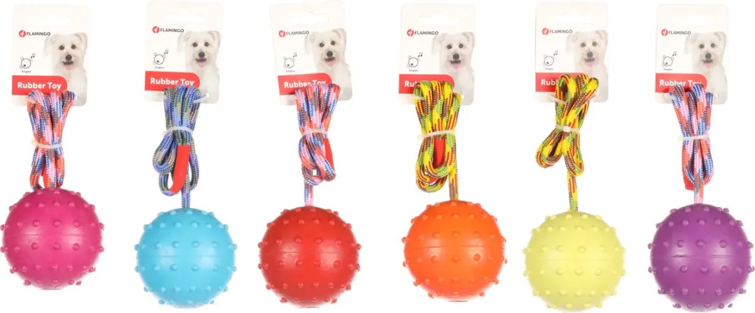 Flamingo Rubber Bal met Touw - Multi