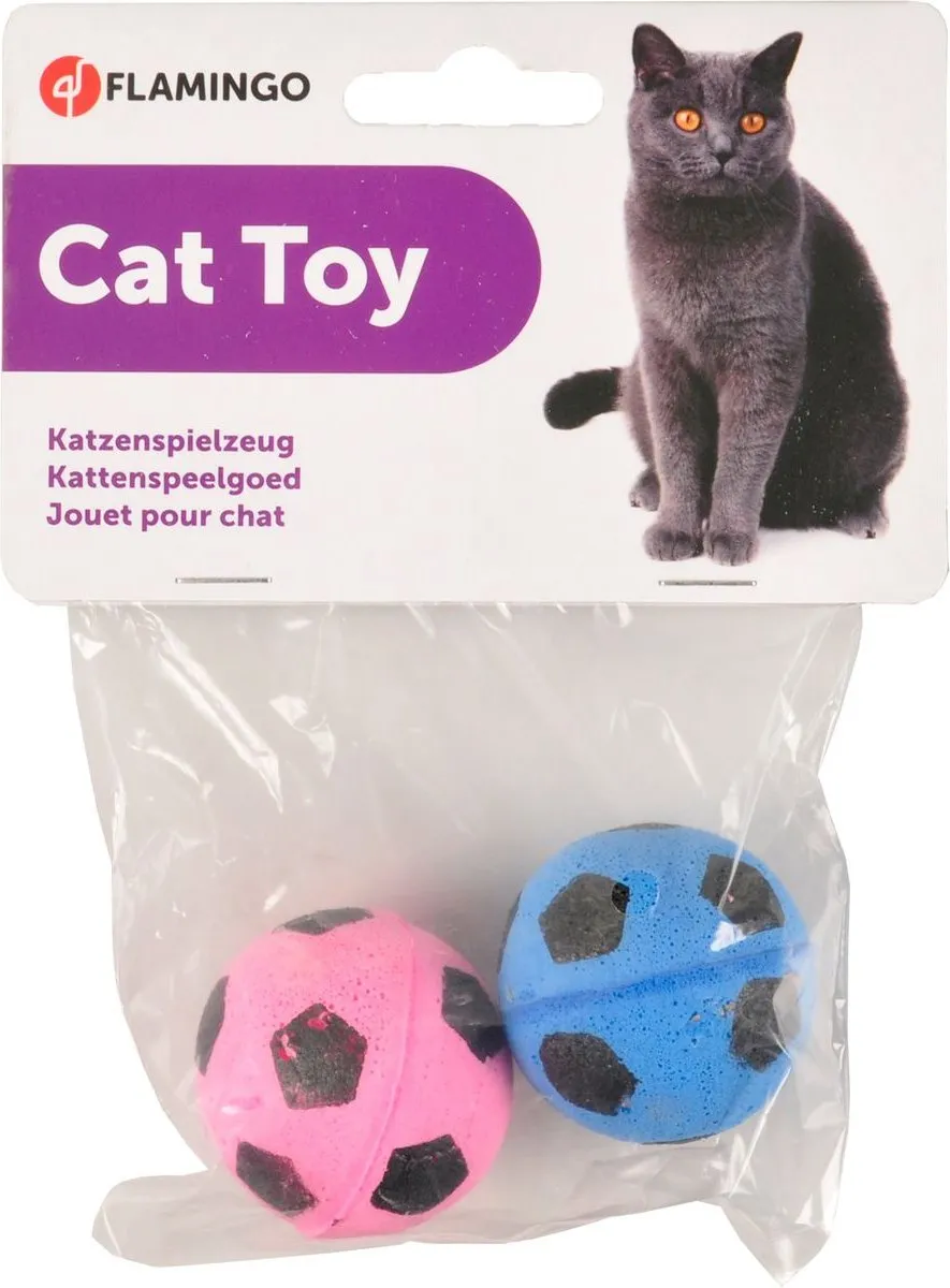 Flamingo Kattenspeelgoed Sponzen Voetballen 4cm - 2 Stuks