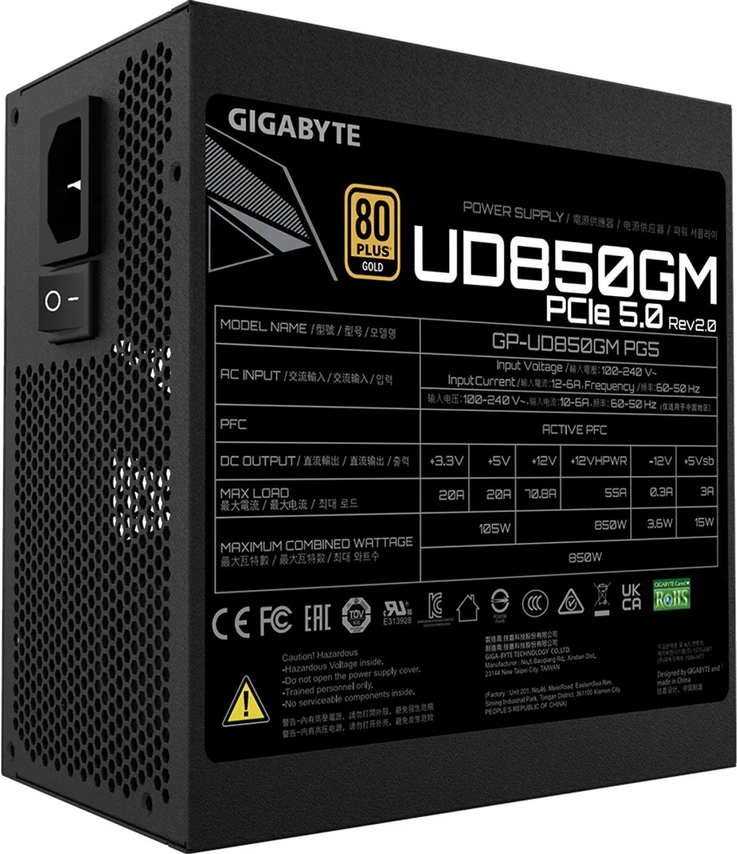 Gigabyte GP-UD850GM PG5 V2 Voeding - 850W 80 Plus Gold - Zwart