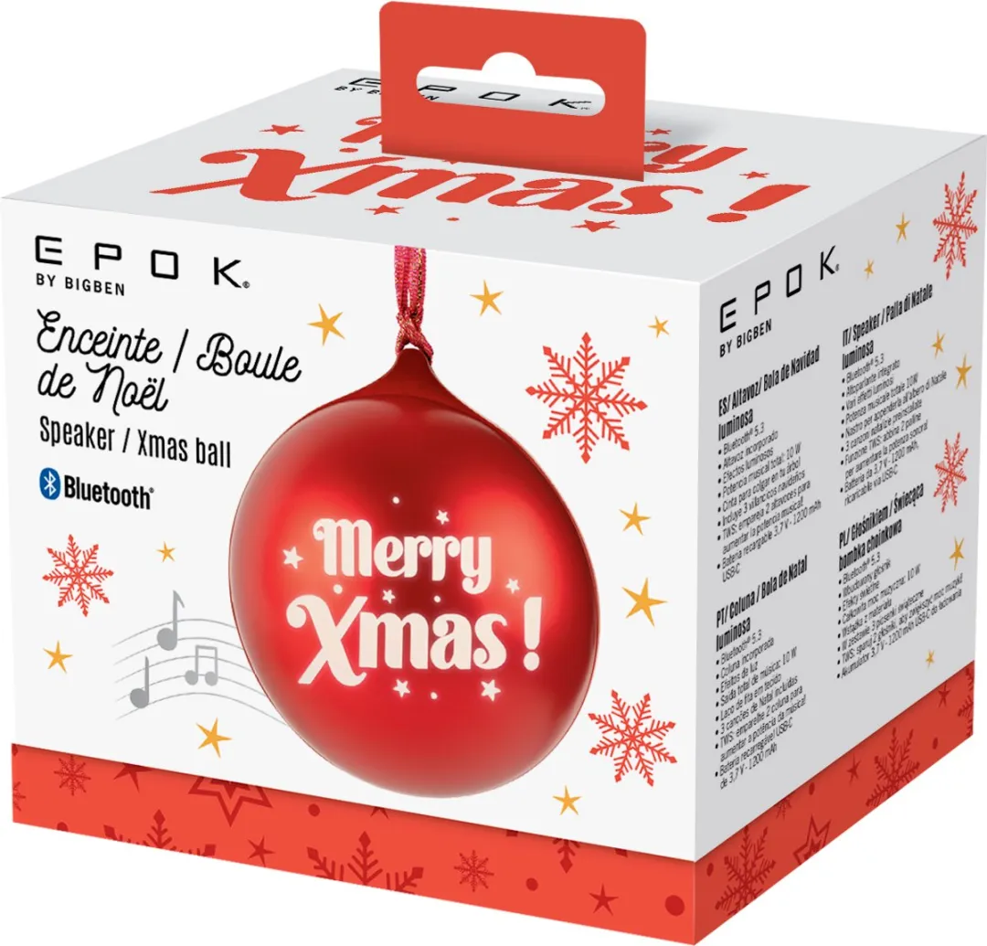 Bigben EPOK Lichtgevende Kerstbal - Bluetooth Speaker 10W - Rood