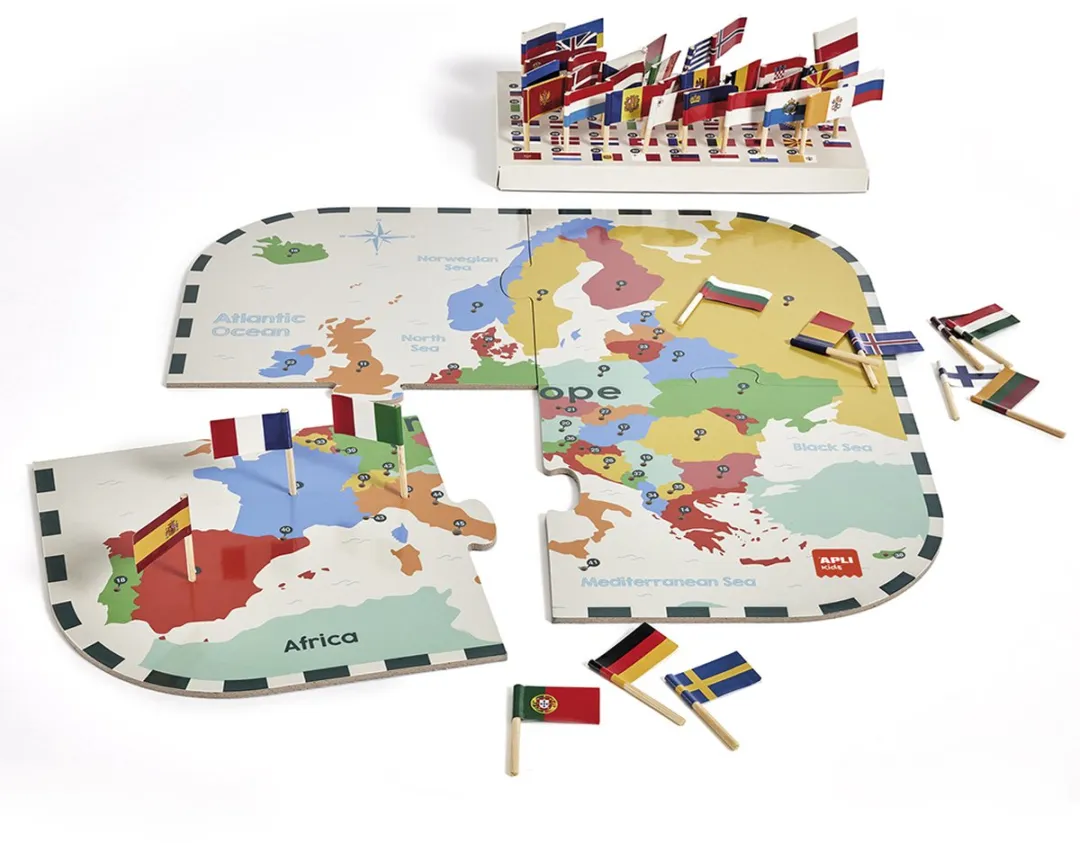 Apli Kids Puzzle Europa Vlaggen 4-delig - 45 vlaggen - Meerkleurig