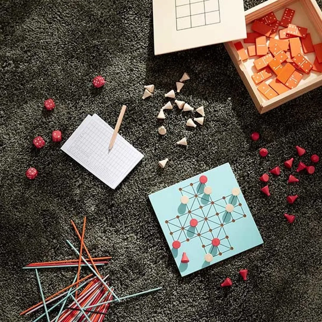 Kids Concept 6-in-1 Spellen - Blauw/Hout/Rood - afbeelding 3 van 4