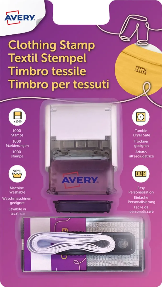 Avery Textielstempelset 3-regelig Wit