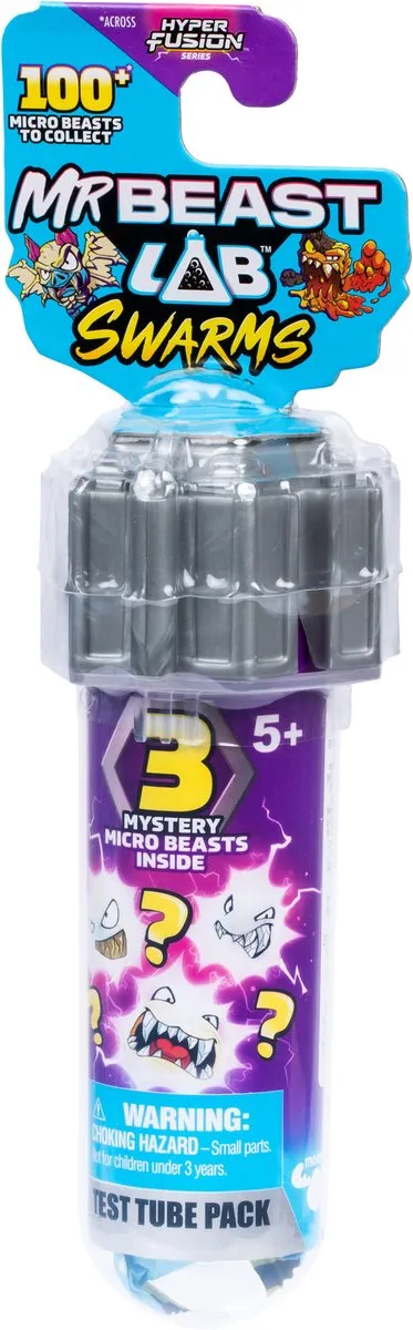 Moose Toys MrBeast Lab Swarms Hyper Fusion Test Tube - 3 Microbeesten & Fusion Caps - Multicolor
