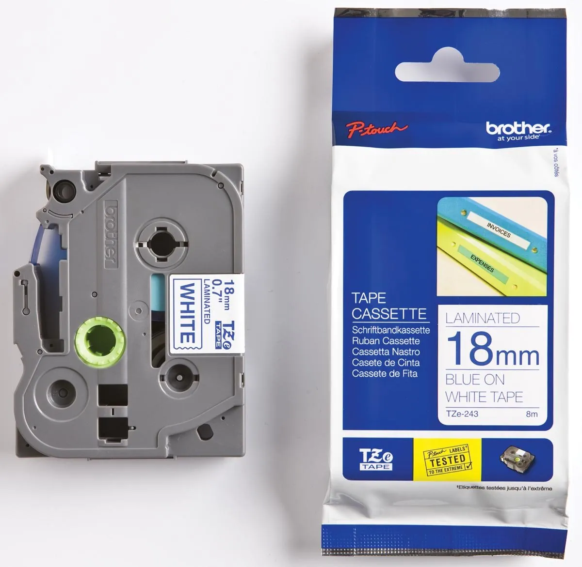 Brother TZ-243 Tape 18mm - Blauw op wit - 8m