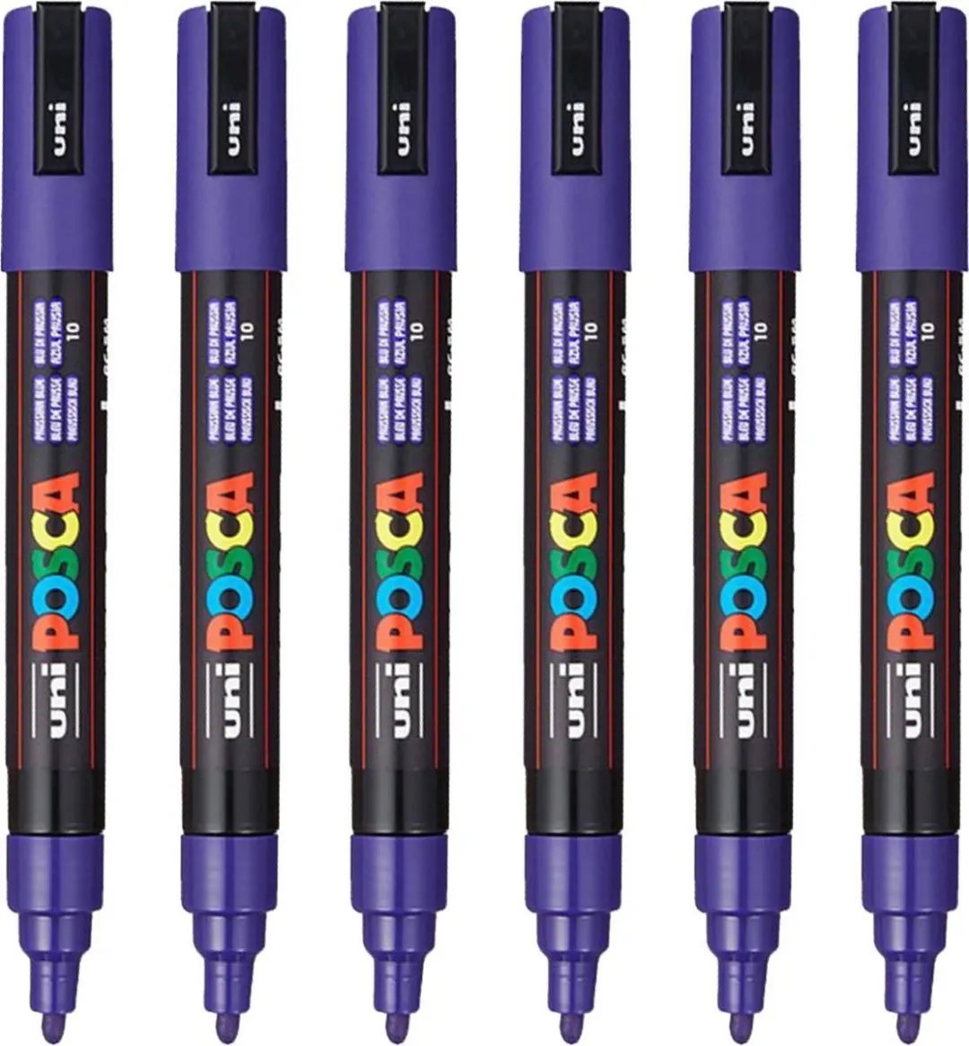 Posca PC-5M Medium Tip Verfstiften - Pruisig Blauw - 6 Stuks
