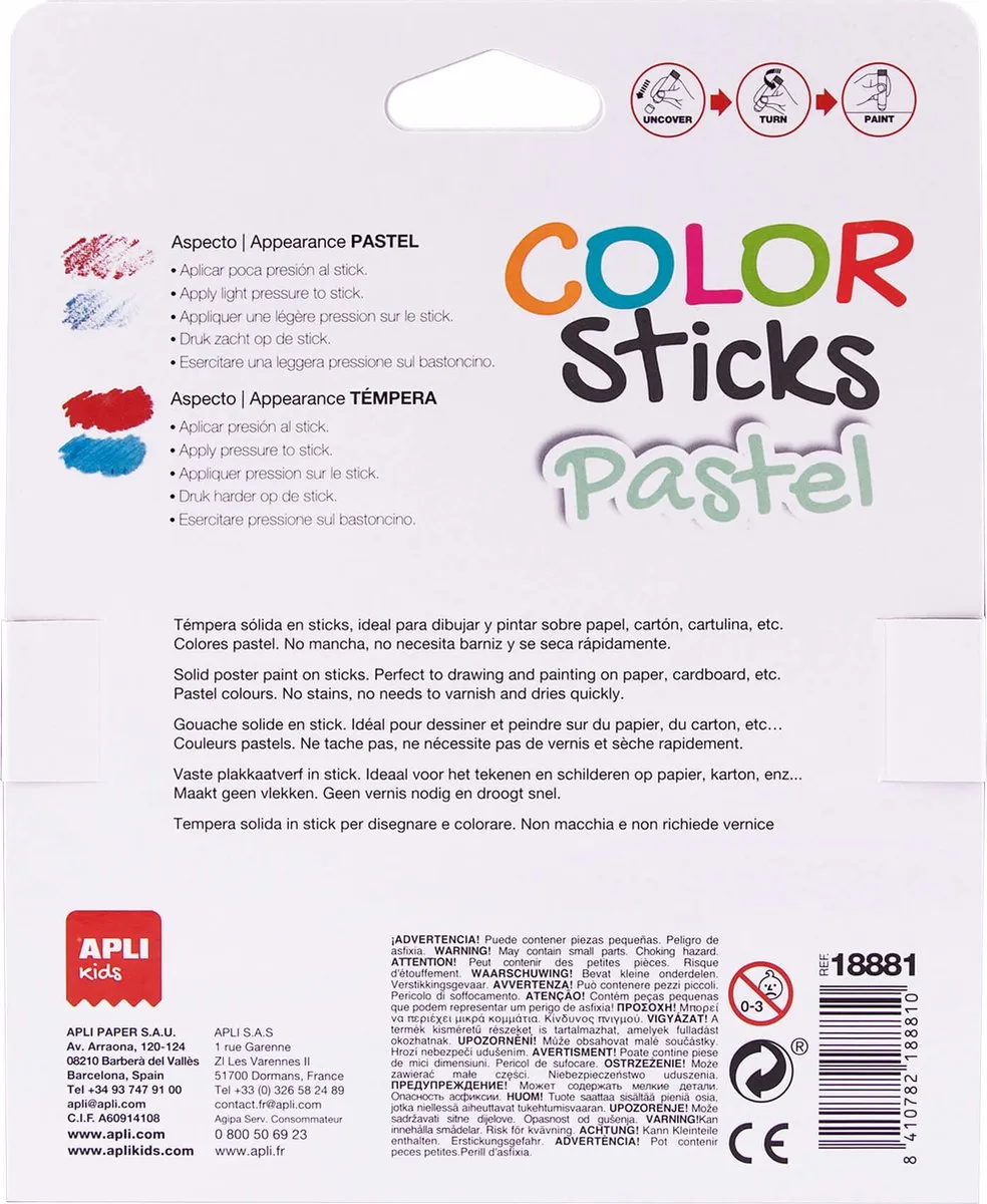 Apli Kids Verf Color Stick Pastel - 6 Sticks