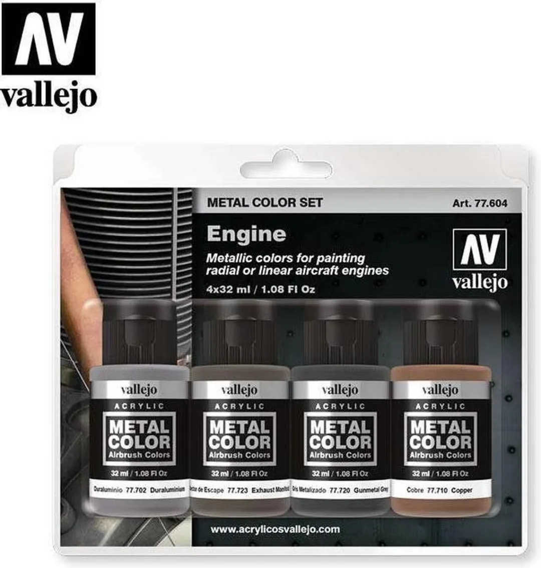 Vallejo Hobbyverf Engine Metal Color Set - 4x32ml